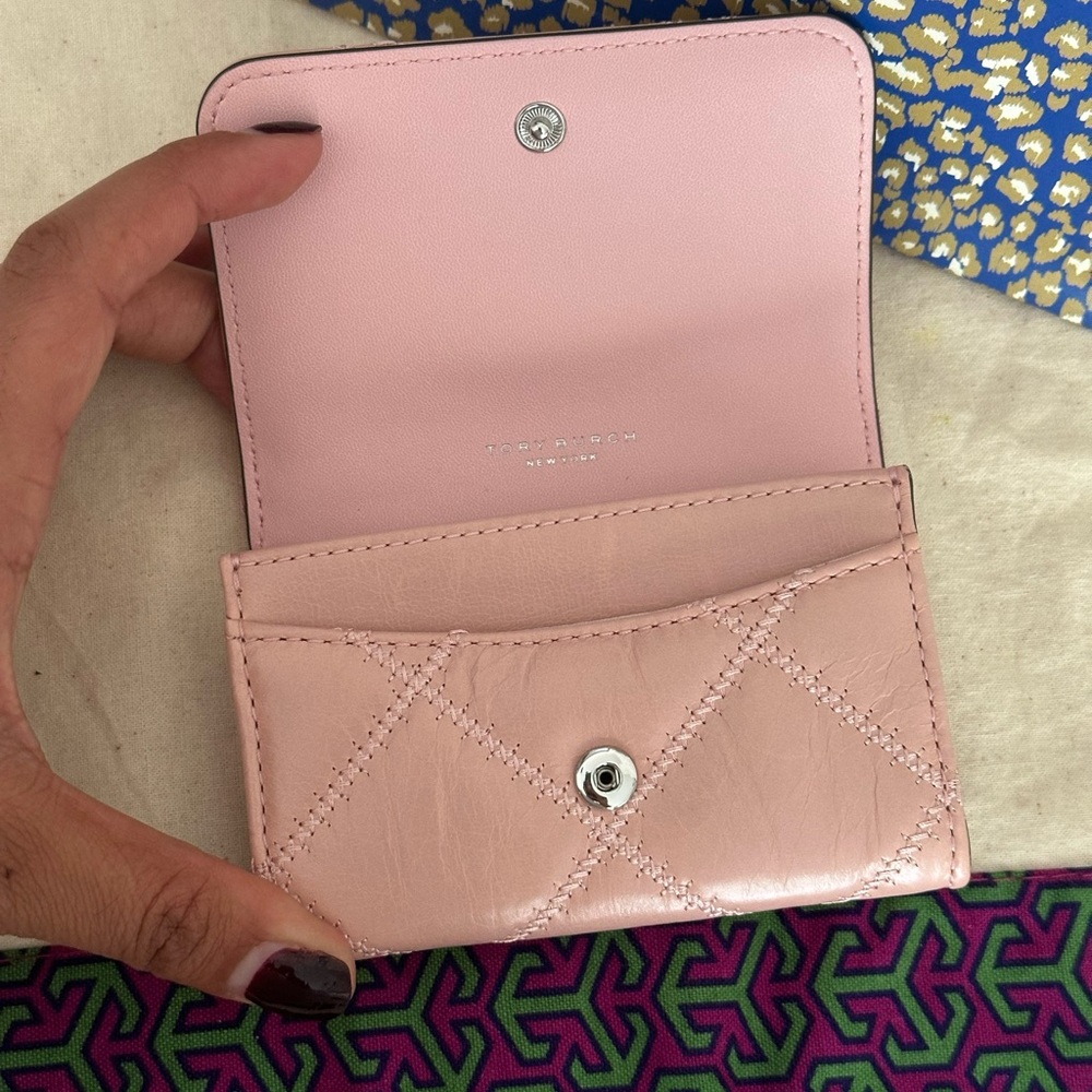 New Tory Burch Willa glazed card case wallet rose pink - Picture 2 of 7